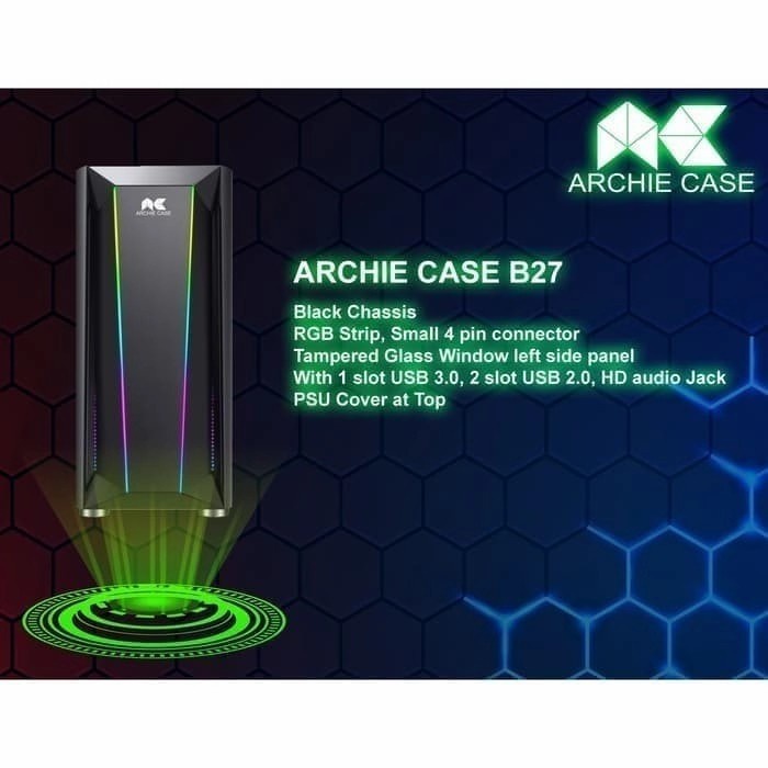 CASING PC KOMPUTER GAMING ARCHIE MD MID TOWER ATX B27 / B 27 CASE TAMPERED GLASS