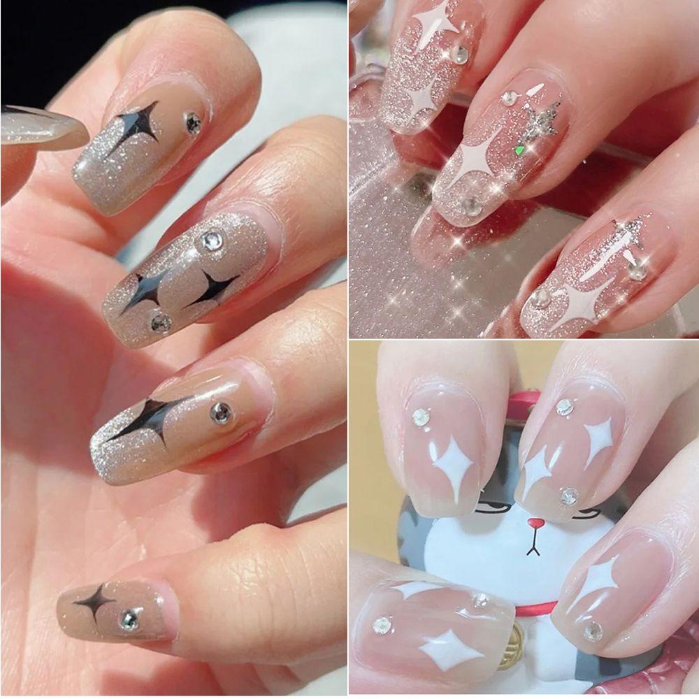 AUGUSTINA Agustin 3D Stiker Kuku Gadis Hati Bintang Cinta Laser Nail Decals