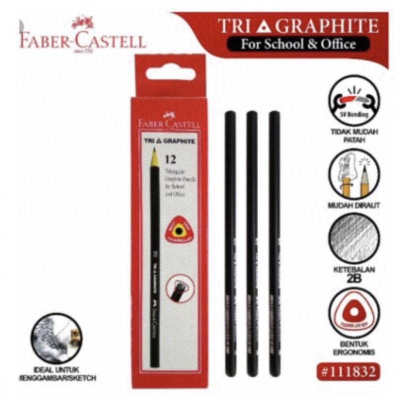 

PENSIL 2B TRI GRAPHITE FABER CASTEL 111832 (Isi 12 biji)