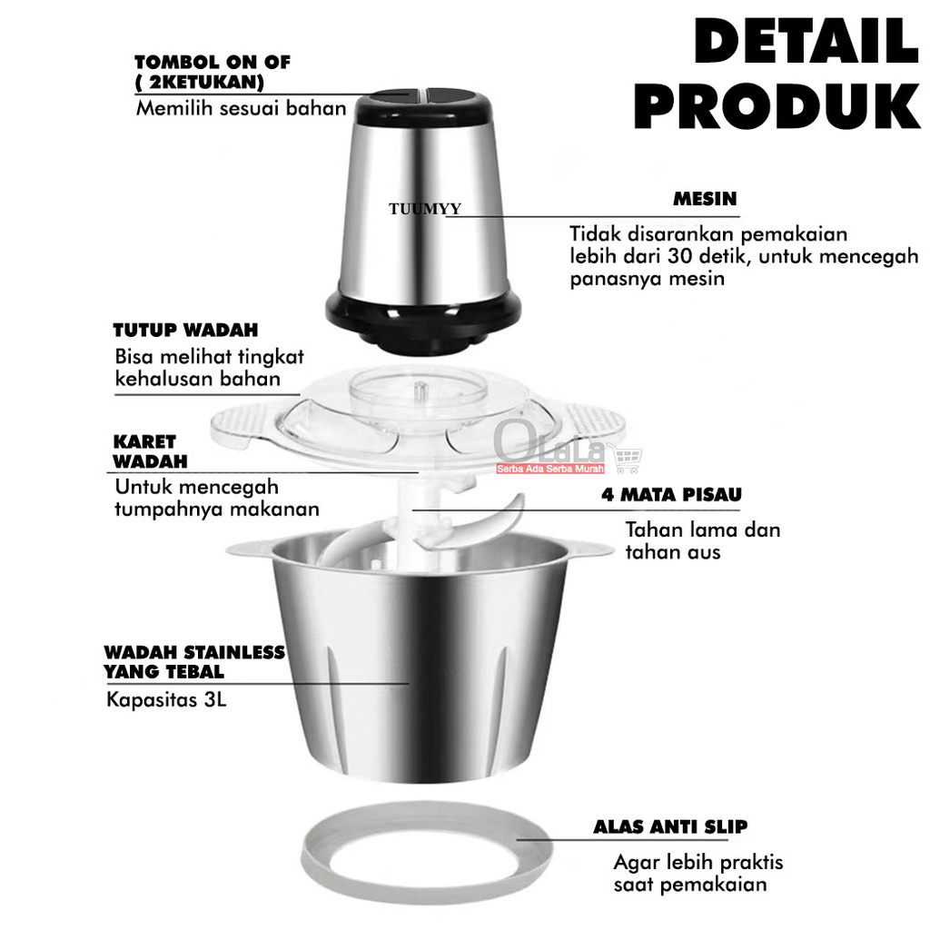 BLENDER / CHOPPER STAINLESS MULTIFUNGSI 2L OLL-8622/OLL-0810/TM-8611