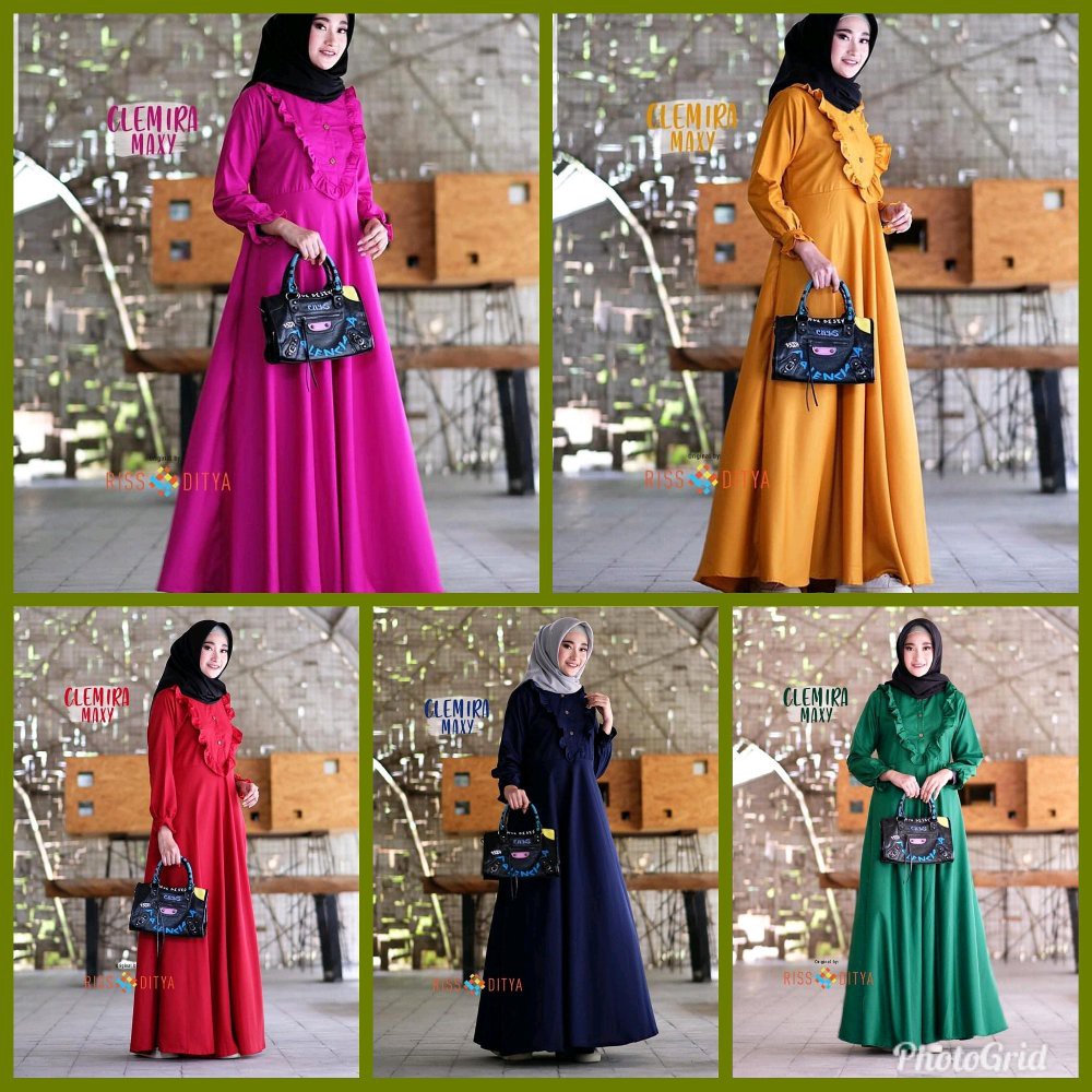 TERLARIS Gamis wanita clemira maxi bahan wollycrepe muslimah