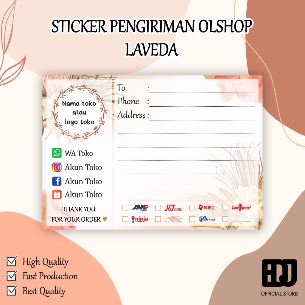 

Laveda / sticker label pengiriman olshop custom / label pengiriman toko / shipping label olshop / kartu pengiriman olshop / kertas pengiriman toko / sticker pengiriman alamat toko