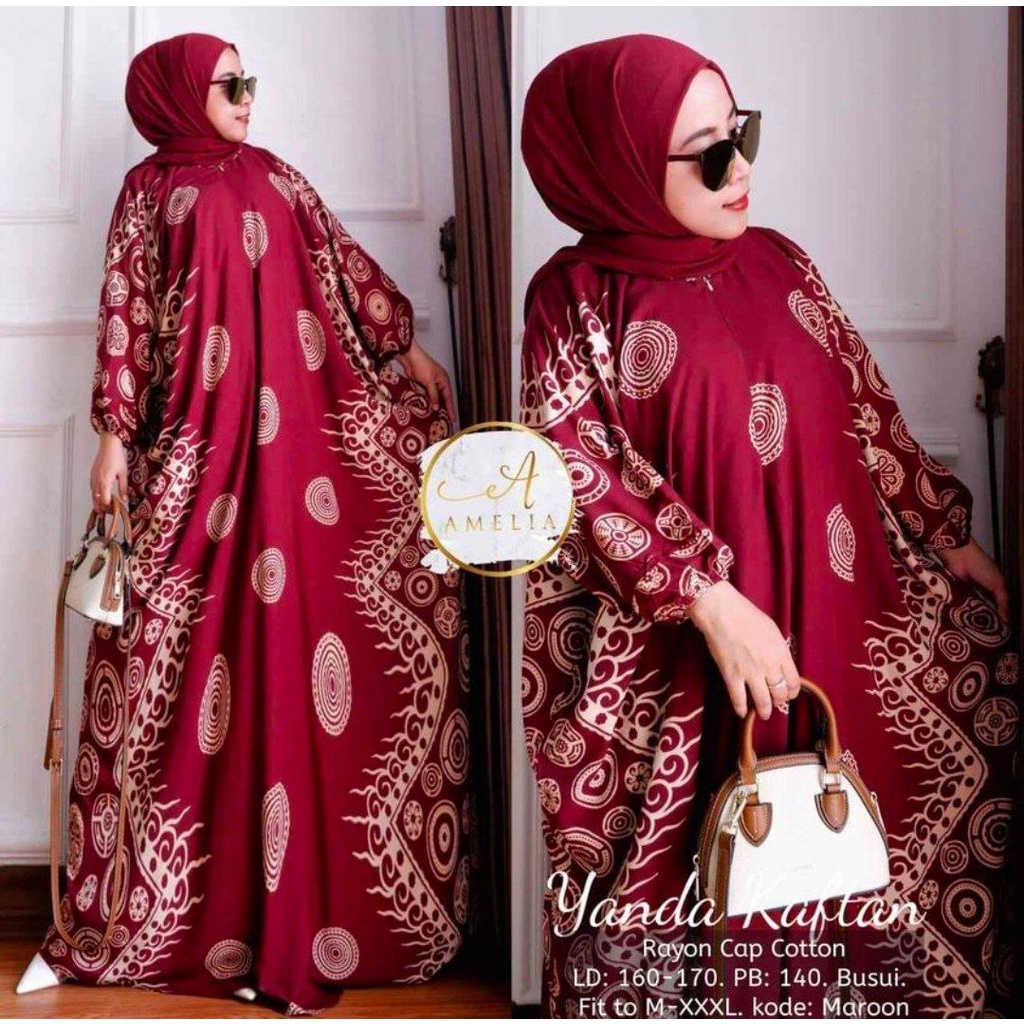 Yanda Kaftan Wanita Rayon Batik Premium Gamis Jumbo Kekinian Dress Bigsize LD 170 cm