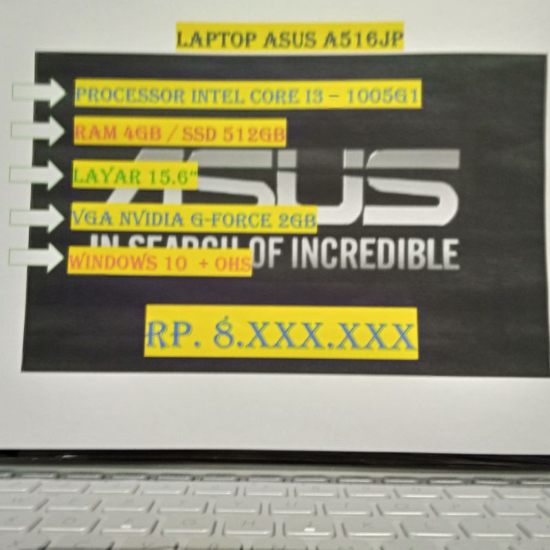 ASUS A516JP I3 1005G1 4GB SSD 512GB