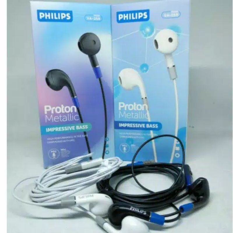 HEADSET PHILIPS VA-258 IMPRESSIVE BASS HANDSFREE EARPHONE PHILIPS VA258 PROTON METALIC MEGA BASS