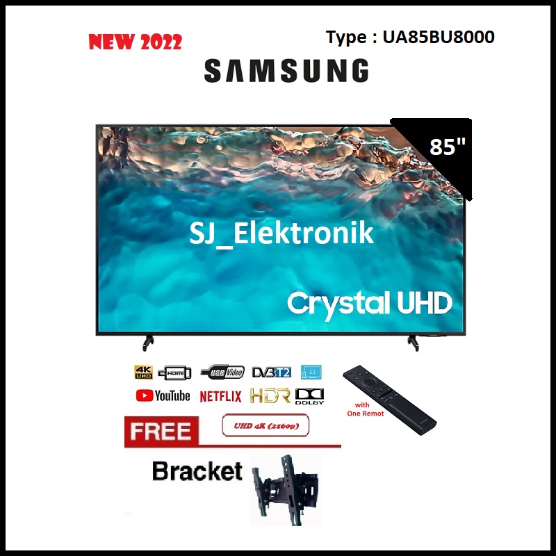 (KHUSUS LUAR KOTA) Free Braket LED TV Samsung 85 Inch UA85BU8000 - 85BU8000 Crystal UHD4K