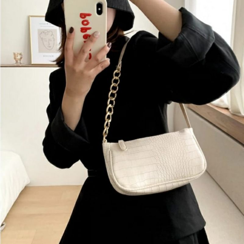 dem_sare / DS1099 - MALIKA Shoulder Bag Tas Bahu Wanita Kekinian Tas Selempang Wanita Fashion Croco Rantai