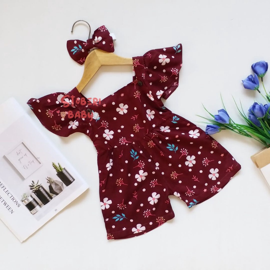 PUNCAK 3.3 stoberi baby - BBB JUMPSUIT LAURA setelan anak perempuan jumper bayi motif bunga lucu free headband