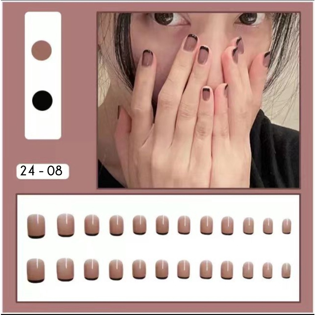 Fake Nail Art - Kuku Palsu Set Pendek Panjang isi 12/24pcs Fake Nail Sticker Kuku Free Lem