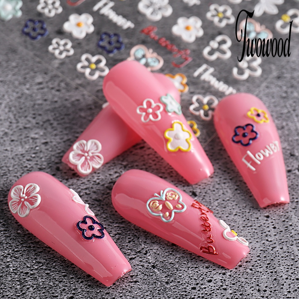 Twowood Stiker Kuku 3d Motif Kupu-Kupu / Hati / Tulisan Bahasa Inggris Untuk Dekorasi Nail Art DIY