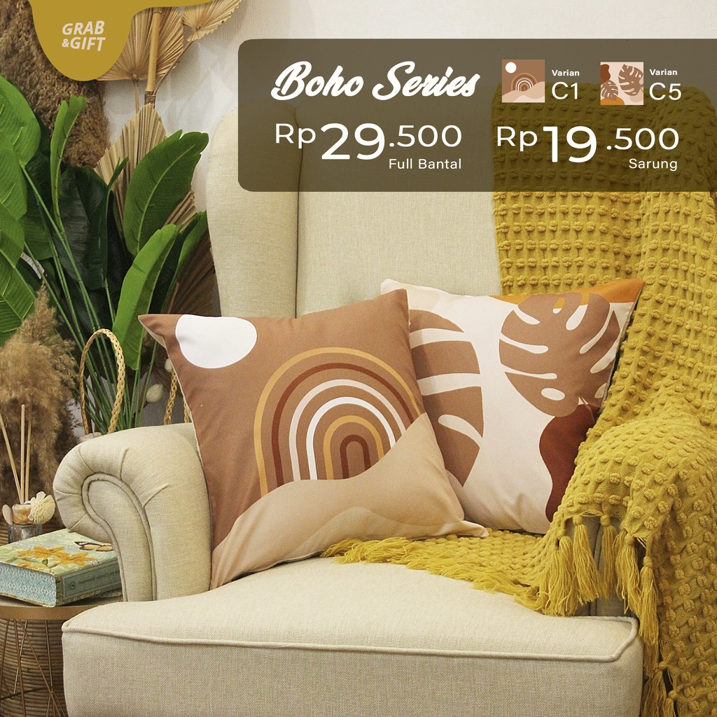 SARUNG Bantal Sofa Motif Boho Aesthetic 40x40cm Minimalis Estetik Scandinavian Mediteranian Cushion Cover Grabandgift