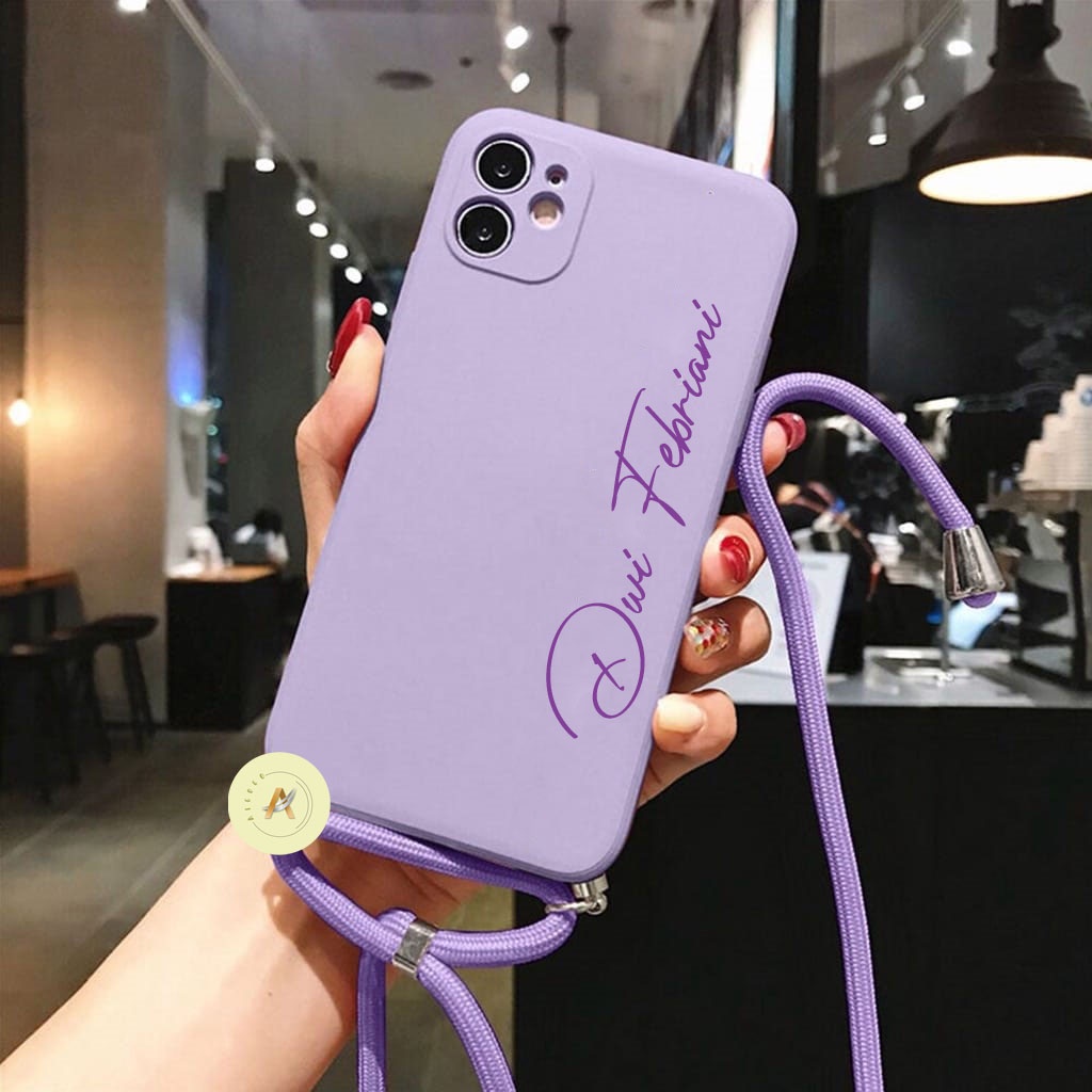 Custom Nama Kamu Softcase Macaron + Tali For Oppo A95 A16 A74 RENO 6 5 5F Vivo Y15S Y21 Y21S Y53S Y5