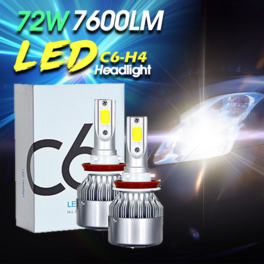 Lampu LED Mobil Headlight Lampu Utama Mobil Super Bright C6 H4 9003 H11 H8 H9 H16 36W 3800Lm 6000K Pure Light