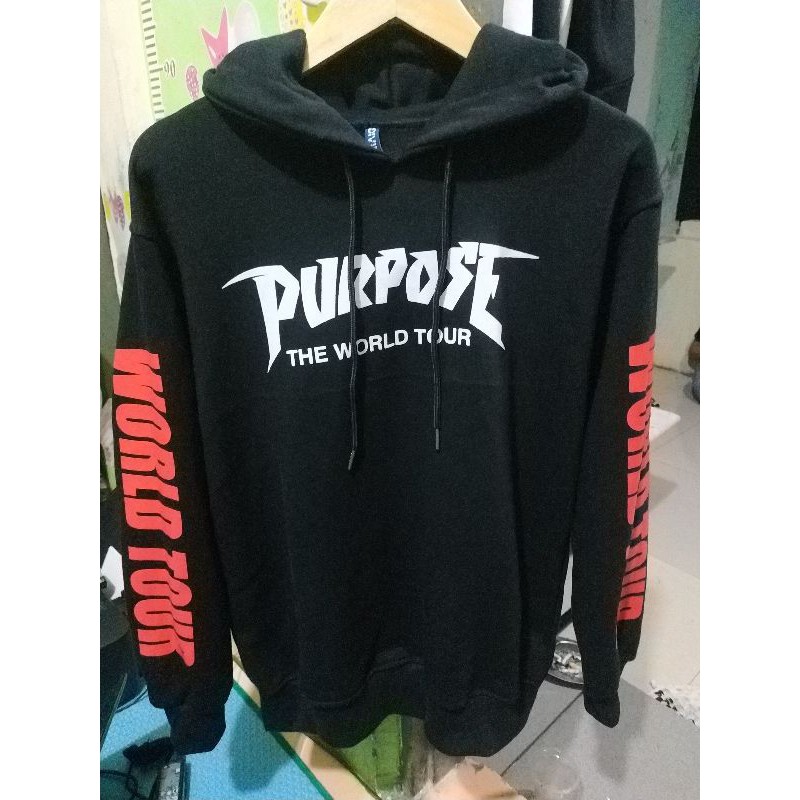 Hoodie H&amp;M Purpose Tour Hitam HnM Black Pria Cowok Wanita Free Paper Bag