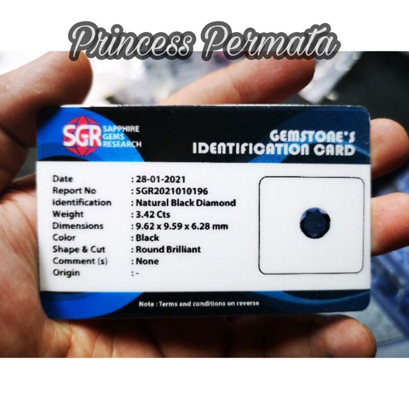 Batu PERMATA Black Moissanite VVS + Memo SGR LAB