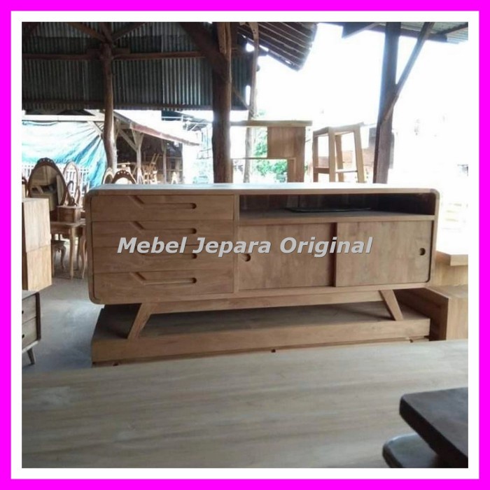 meja tv retro kayu jati jepara - Bufet Tv Minimalis Jati Mentah Original