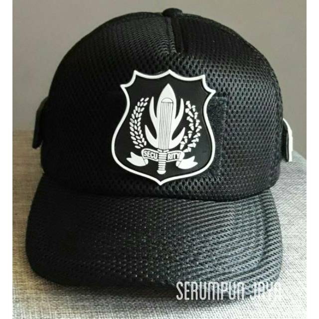 TOPI SECURITY LOGO PUTIH BESAR - TOPI SECURITY LOGO PUTIH BESAR 3PATCH JARING DOBEL MESH VELCRO