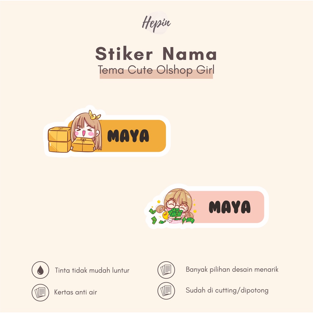 

(90 - 120 pcs) Murah Stiker nama CUTE OLSHOP GIRL / Stiker Nama Anak Murah / Label Nama Custom waterproff