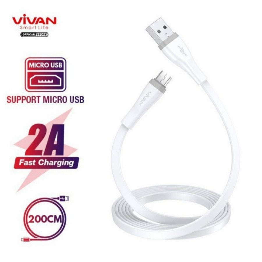Kabel Data Micro VIVAN SM200s 200cm USB Cable Fast Charging 2A Android