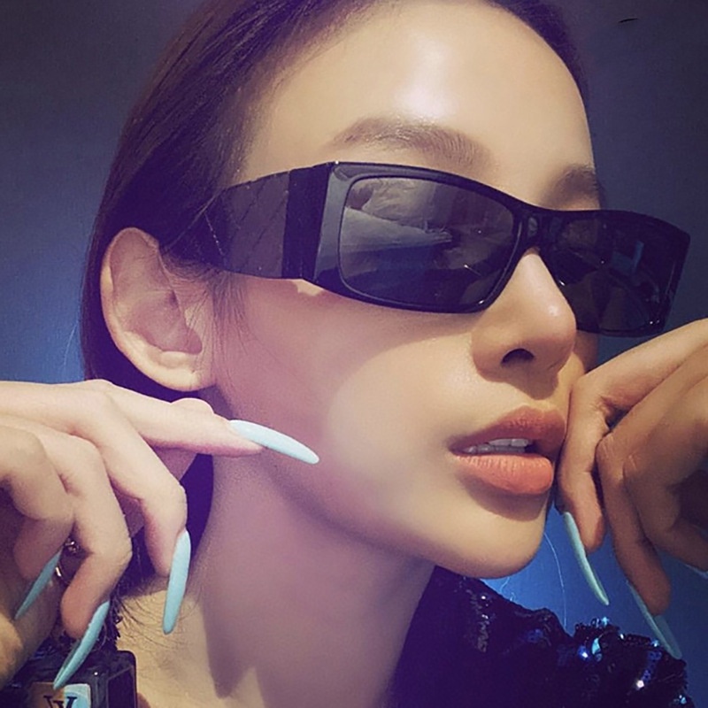 2022 Kacamata Hitam Vintage Retro Lensa Persegi Panjang UV400 Frame Transparan Untuk Wanita