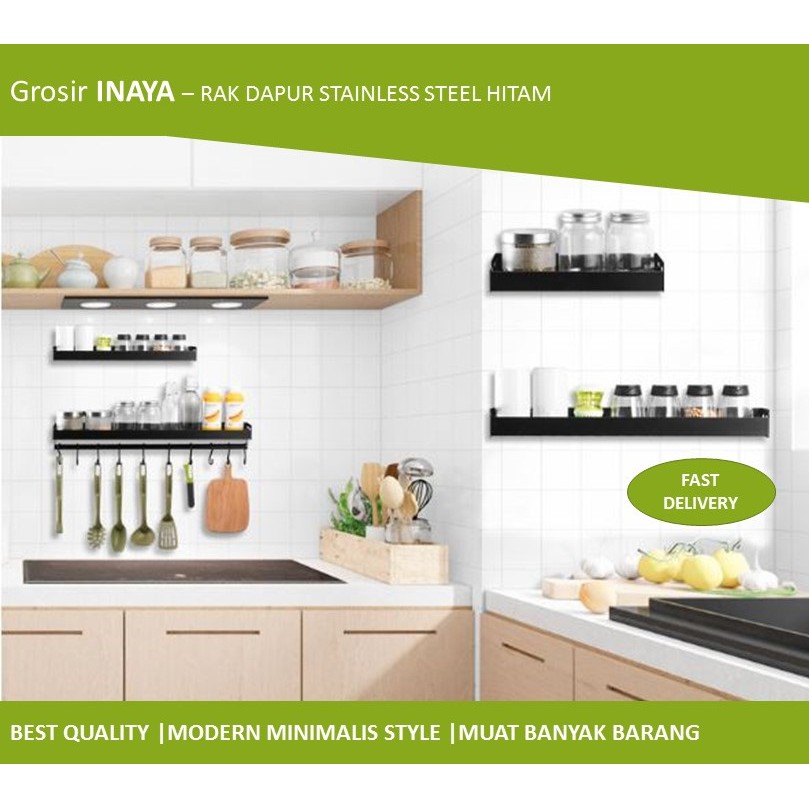 RAK DINDING DAPUR | RAK BUMBU DAPUR STAINLESS STEEL TANPA GANTUNGAN MODERN MINIMALIS SILVER