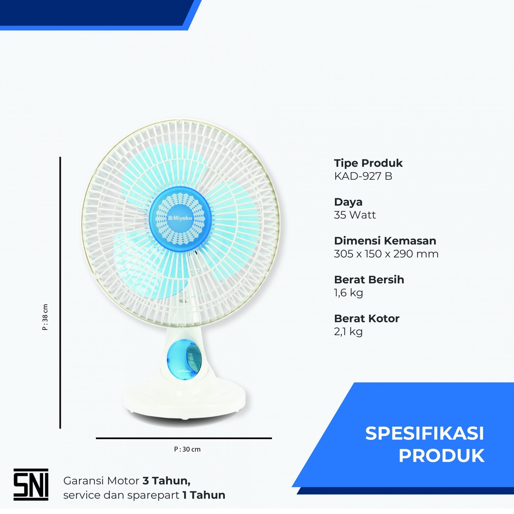 Desk Fan / Kipas Angin Meja Miyako 927 Plastik 9 inch Murah Bagus Berkualitas Garansi Resmi