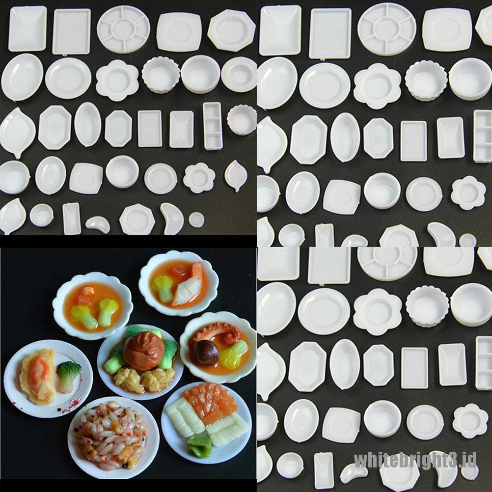 (white3) 33pcs / Set Mainan Miniatur Piring + Gelas + Sendok + Garpu + Piring Bahan Plastik Untuk Dekorasi Rumah Boneka