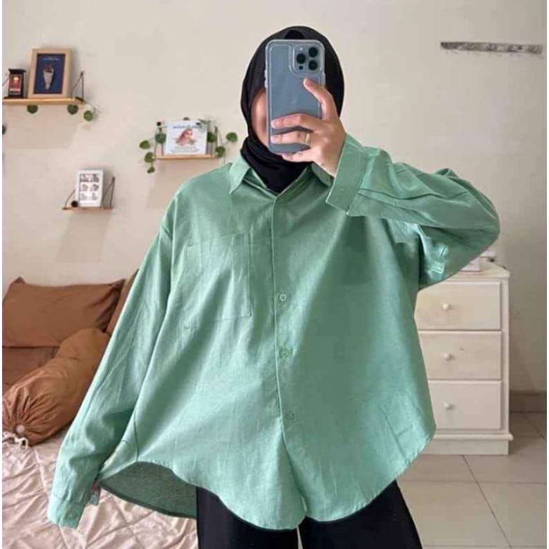 Kemeja Wanita Oversize Bahan Linen Korean Style Jumbo LD 120