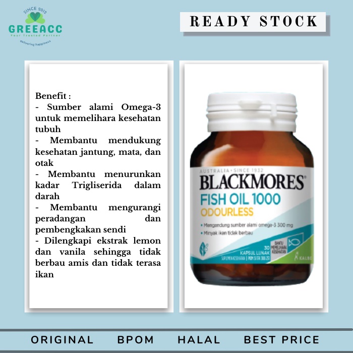 BLACKMORES Odourless Fish Oil 1000mg 30 kap Omega 3 1000 mg