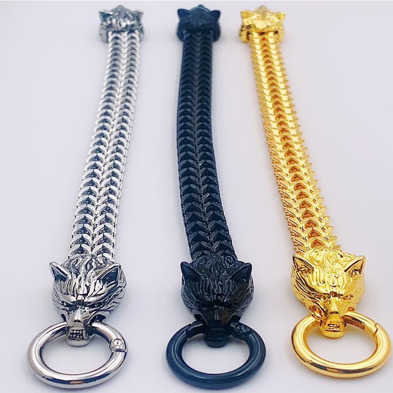 Gelang Rantai Desain Kepala Serigala Bahan Stainless Steel Alloy Untuk Pria