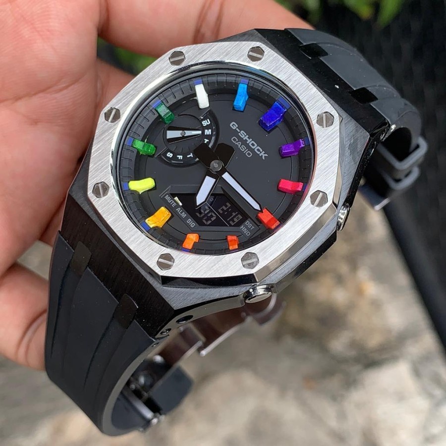 Casio G-Shock GA-2100 Rainbow Black Silver Gen3 Casioak