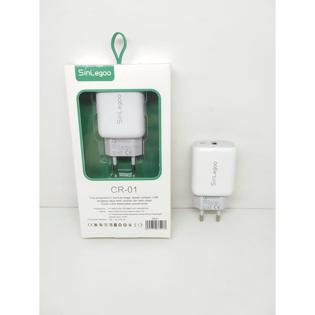 SINLEGOO CR-01 Head Charger LED 1 USB Port Batok Casan Quick Charge 3.0 GARANSI 1 TAHUN