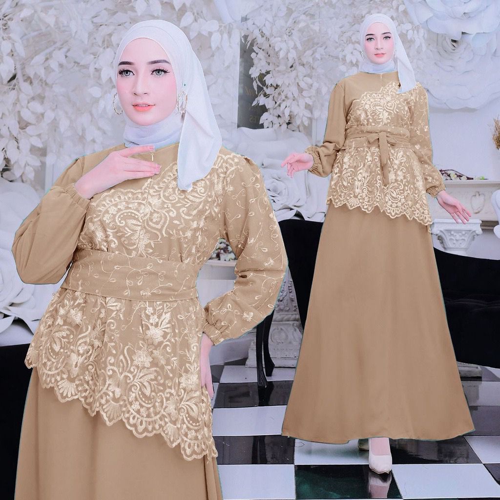 Sherin Dress Maxi Tile Mutiara Kombinasi Bahan Ceruty Size S-M, L , XL, XXL Gamis Pesta Busui