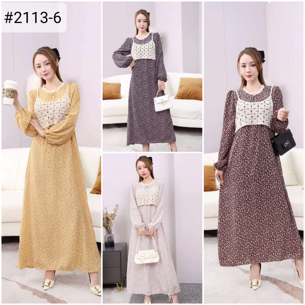 Dress Flower Vest lace 2in1 Maxi bunga rompi rajut [21138]