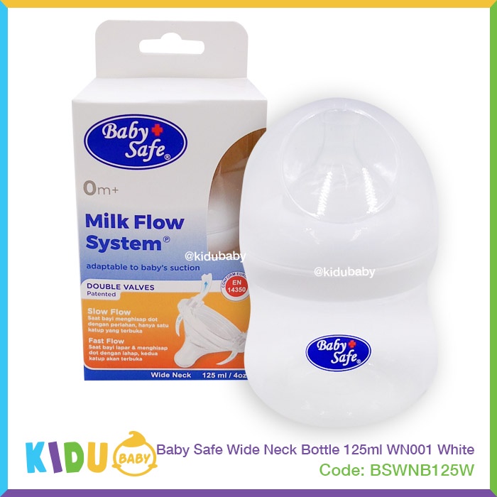 Baby Safe Botol Susu Bayi New Born Bottle Wide Neck Bottle 125ml WN001 Kidu Baby