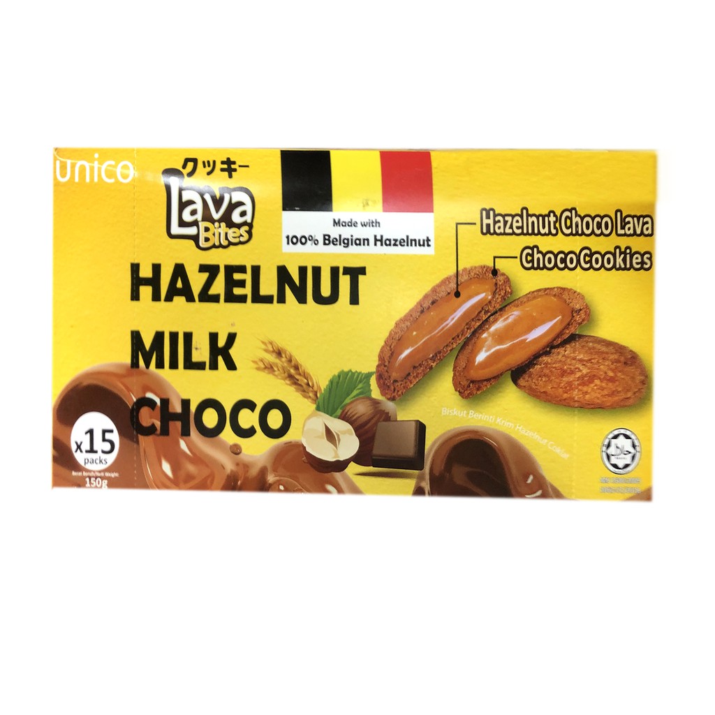 Unico Lava Bites Hazelnut Milk Choco Coklat Belgian Hazelnut Musang King Uniko