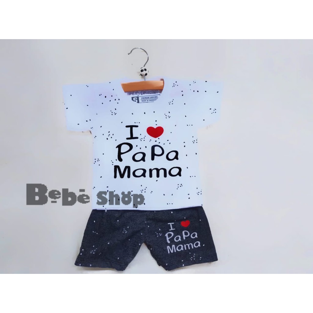 Setelan Baju Anak Bayi I love Mama Papa Usia 0 Sampai 2 Tahun