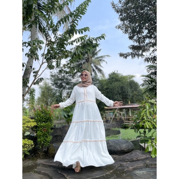 Gamis Rayon premium Gamis lebaran idul fitri Dress broken white-2