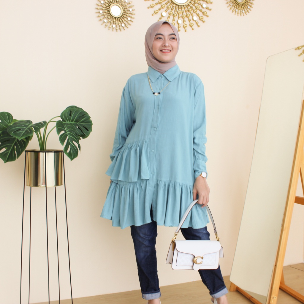 Baju Tunik Amanda Atasan Wanita Dewasa Remaja Rayon Crinkle Murah Polos Kekinian