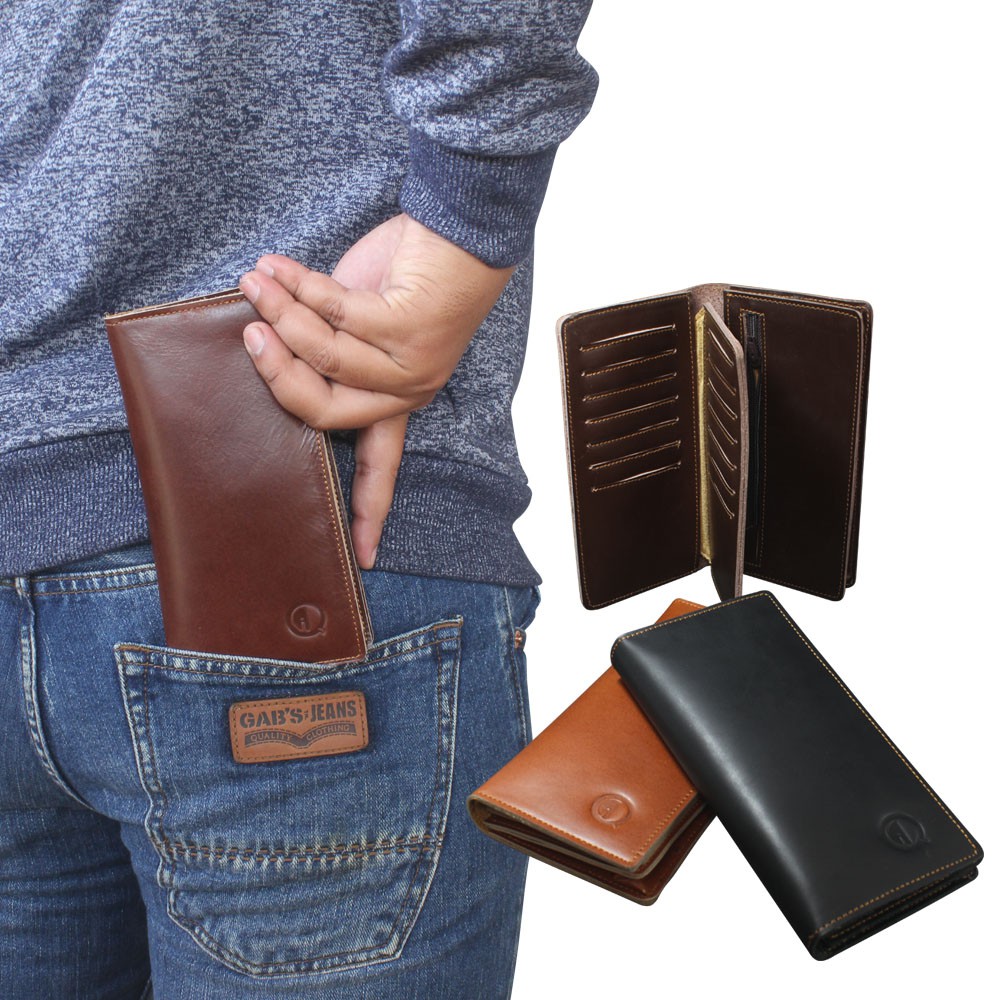 dompet panjang unisex 21 card slot bahan 100% kulit sapi kualitas ekspor Qi Leather Original F012Q