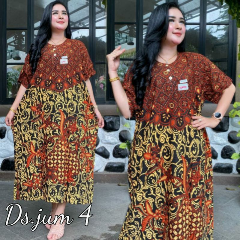 Daster jumbo lengan pendek daster sogan besar Ld 130 muat sampai bb 86 kg daster bu tejo sultan batik pekalongan alfarizqy grosir daster viral terbaru rayon premium busui kancing depan