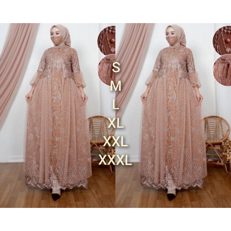 GAMIS BUSUI VANESA/GAMIS FULL BRUKAT/MAXI VALERIE MODEL ROMPI LENGAN BALON/