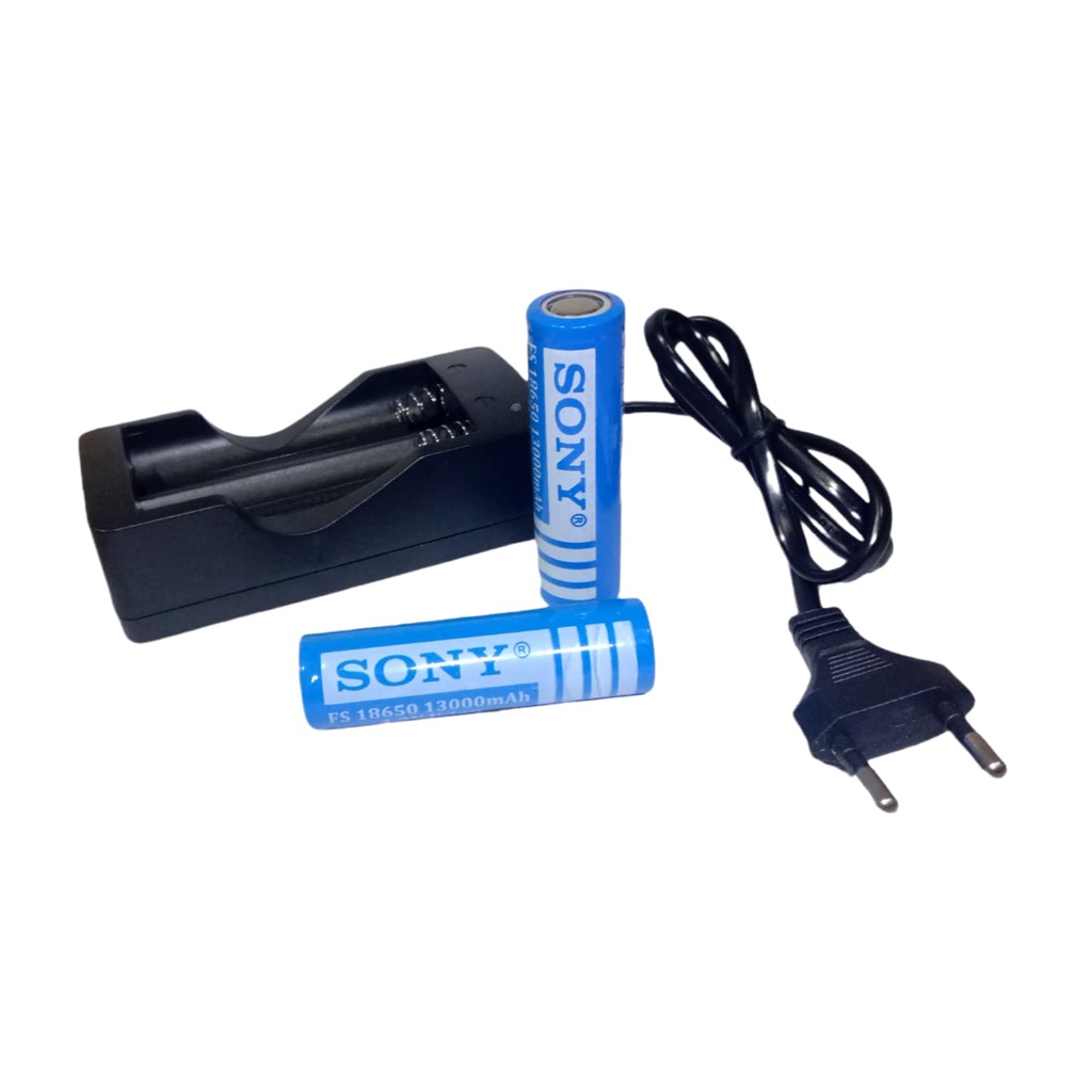Charger + 2 Batterai 18650 Biru Li-ion 4.2v - 13000mAh