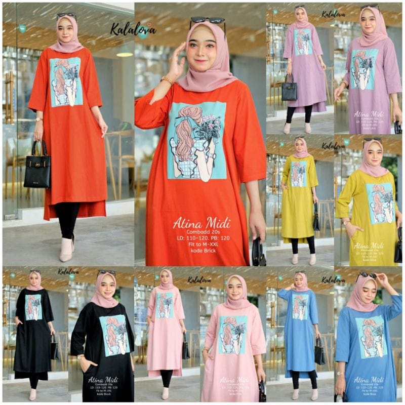 Atina Midi Dress Korea Long Dress Muslim Alvina Baju Wanita Jumbo Ootd Kekinian Baju Remaja Perempuan Matt Combad Aplikasi Sablon