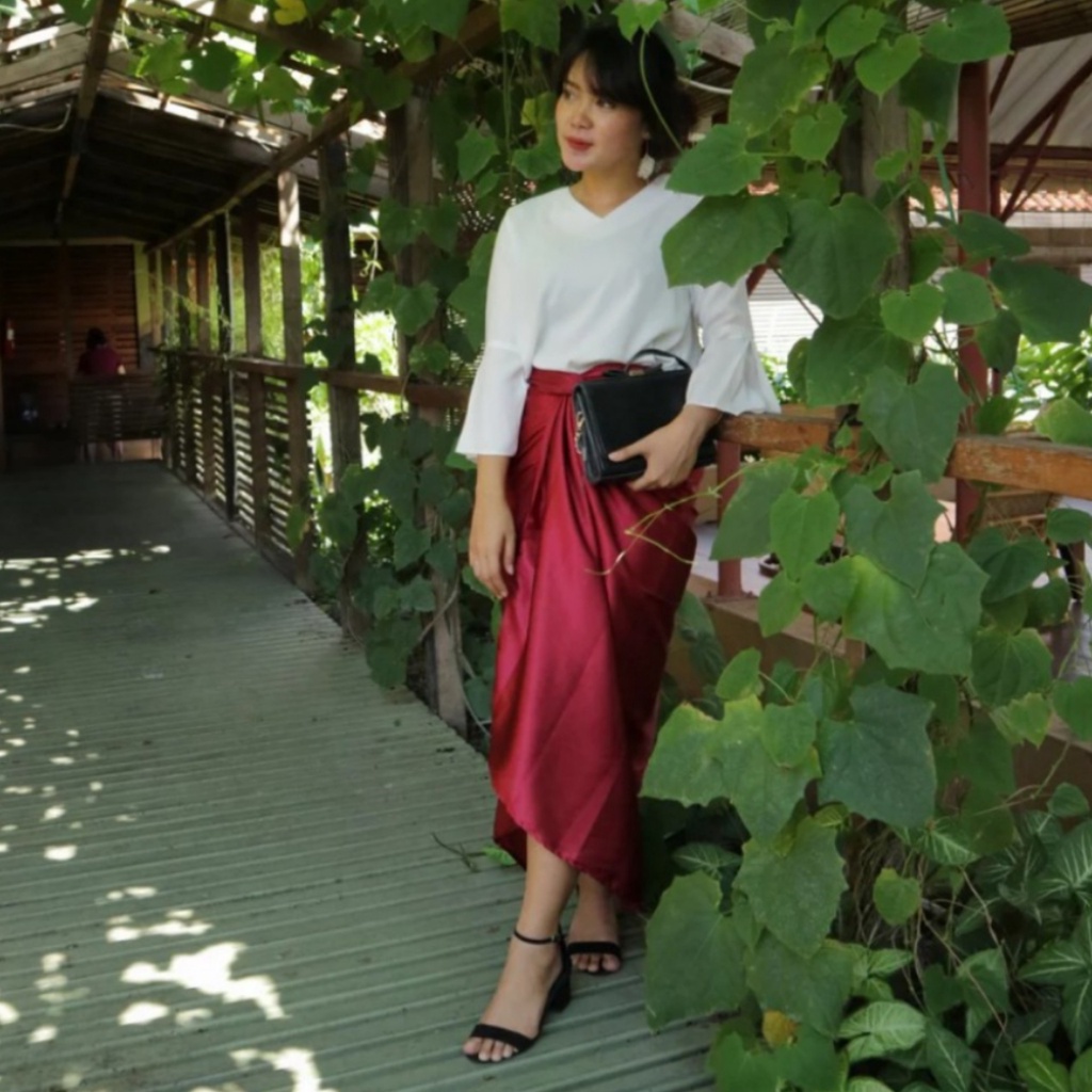 Wrap Skirt / Rok Lilit bawahan kebaya brokat | Wrap Skirt Satin Premium Free Ring Gesper utk kondangan akad nikah