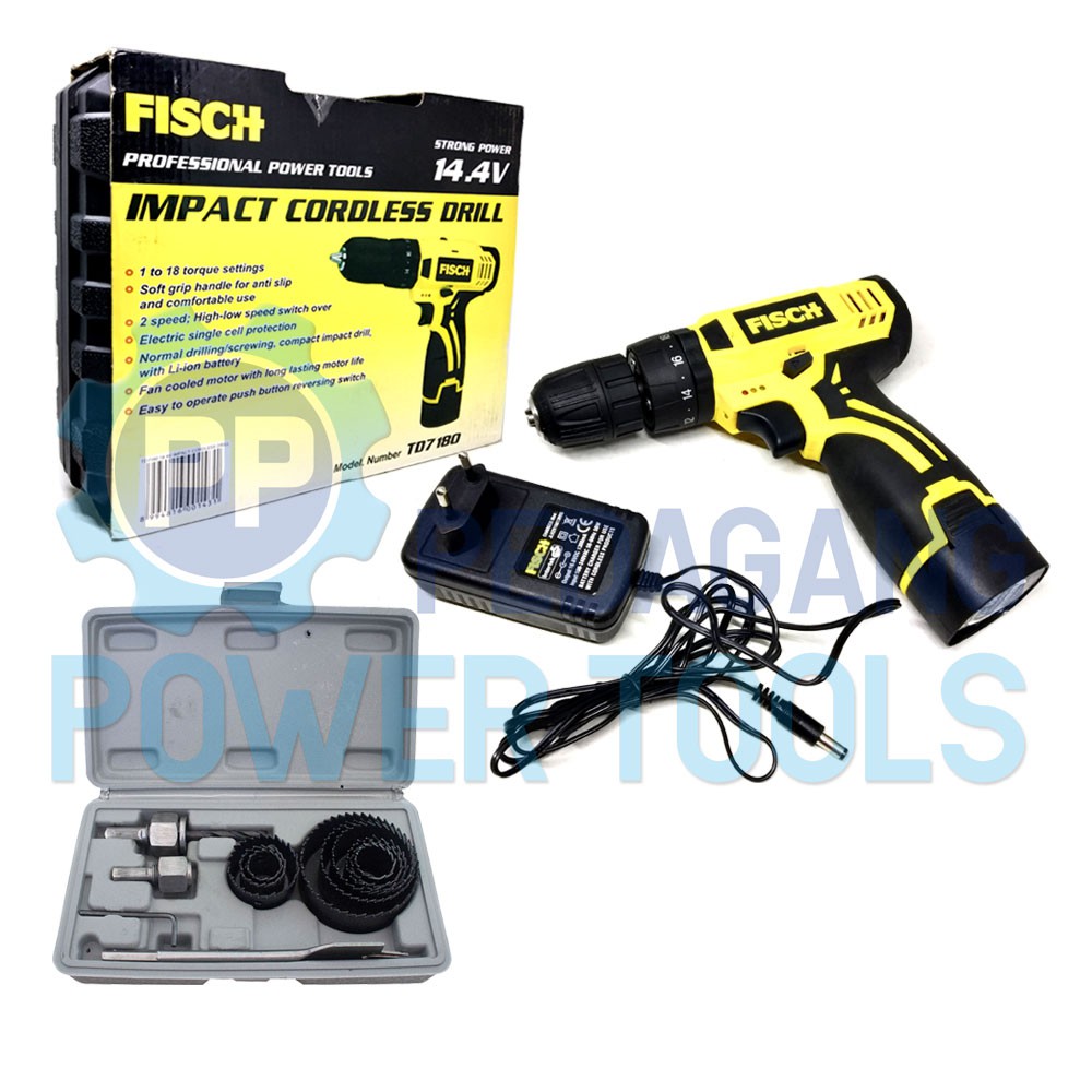 FISCH TD7180 BOR IMPACT CORDLESS & MATA BOR KAYU HOLESAW SET 13 PCS