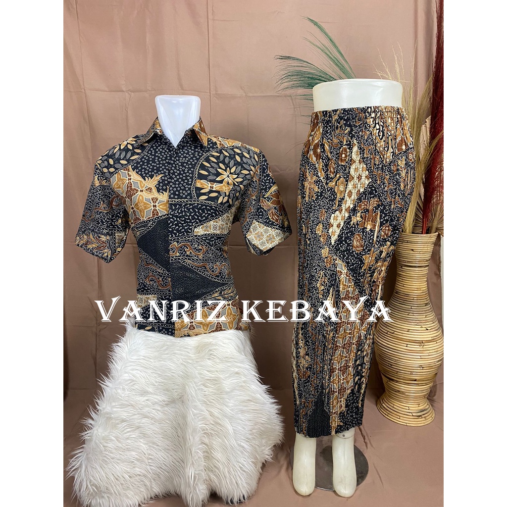 BATIK COUPLE/KEMEJA BATIK COUPLE/BATIK COUPLE LENGAN PENDEK/ROK PLISKET COUPLE-SR GOLD