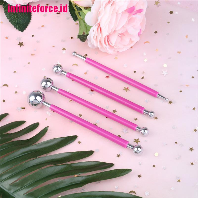 4 PCS Fondant Cake Decorating Pen Metal Ball Flowers Sugar Craft Modelling Tools