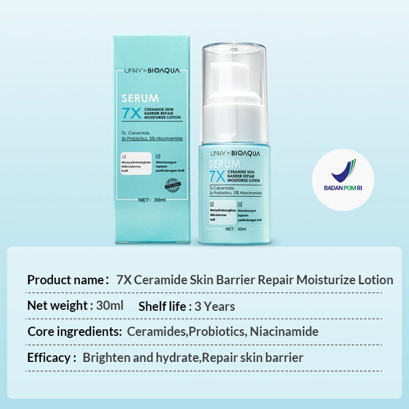 BPOM BIOAQUA 7X Ceramide Skin Barrier Repair Moisturize Emulsion Face Lotion 30ml / Skin Barrier Lotion / BS