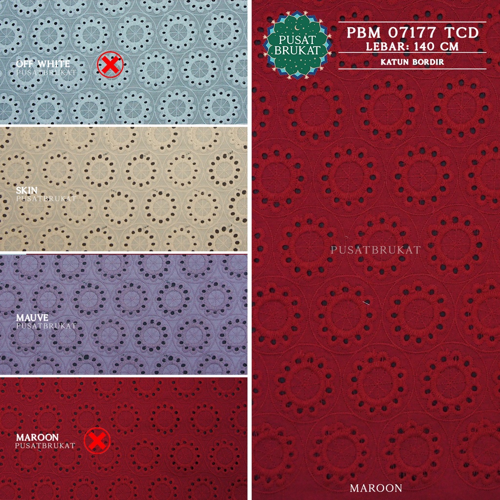 KAIN KATUN BORDIR BERBOLONG PBM 07177 / COTTON EYELET EMBOSS SAVITA, LEBAR 140CM [harga per 0.5m]